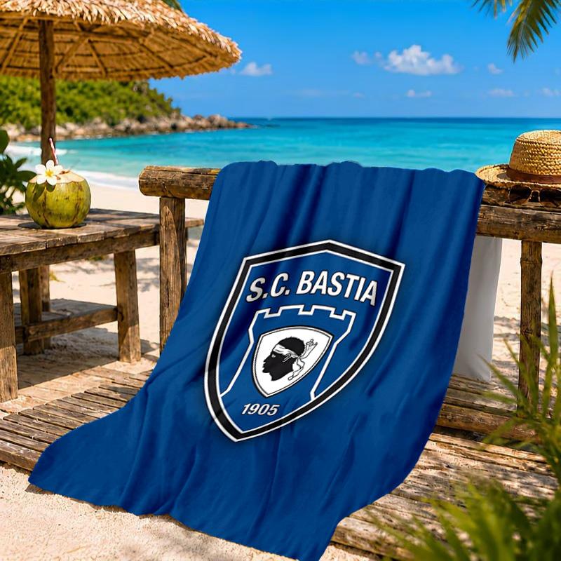 Telo da Spiaggia con Stemma Calcio SC Bastia, Asciugatura Rapida, Facile da Curare, Adatto Sia per il Fitness che per le Vacanze al Mare, Essenziale Sportivo