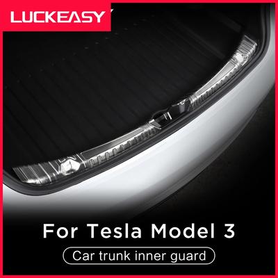 LUCKEASY para Tesla Model 3 Aço Inoxidável Tronco Protetor Interno -model3 2017-2023 Carro Interior Traseiro Protetor Placa Capa Guarnição