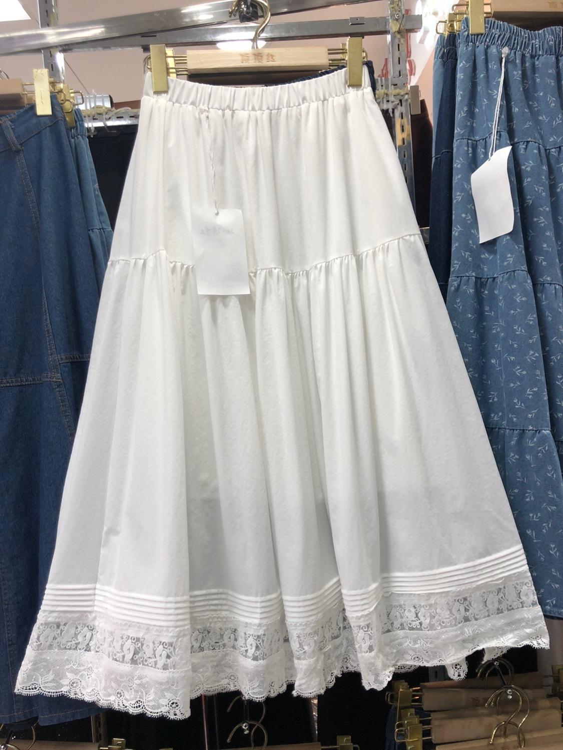 

Юбка средней и длинной длины с кружевным краем, легкая, женская, весна 2025, новая, с высокой талией, А-образная, свободная, расклешенная юбка One Size