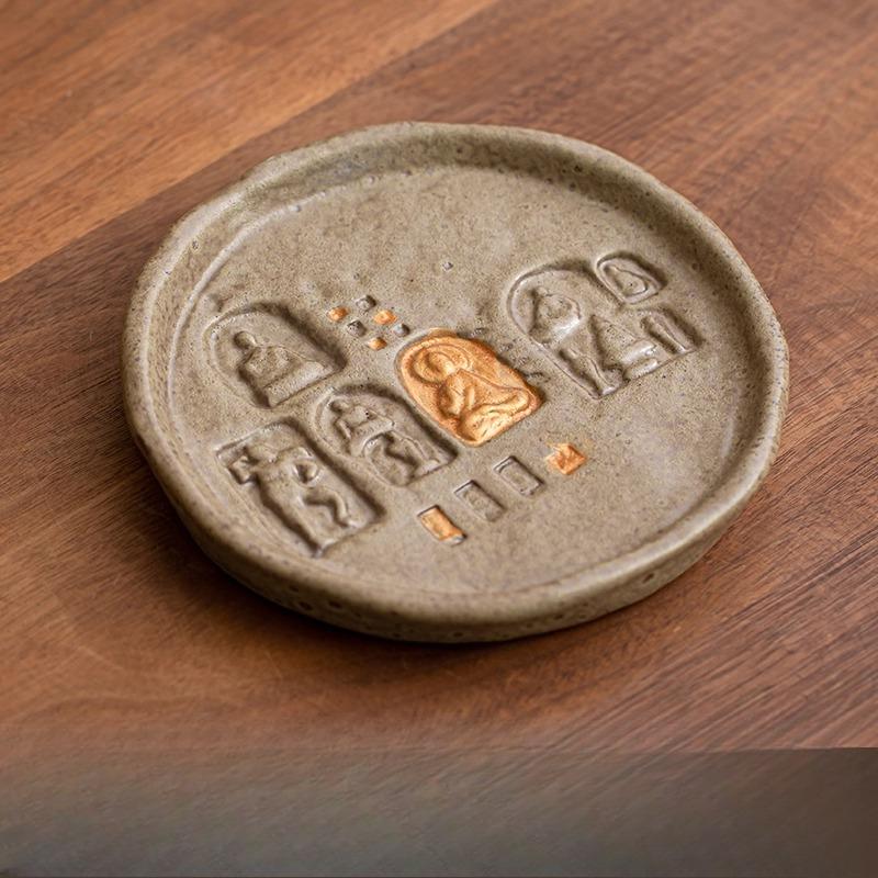 Dunhuang Culture Pot Bearing Pot Dry Brewing Table  Tea Tray Thick Ceramic Cover Bowl Bottom Support Retro Tea Set Accessories