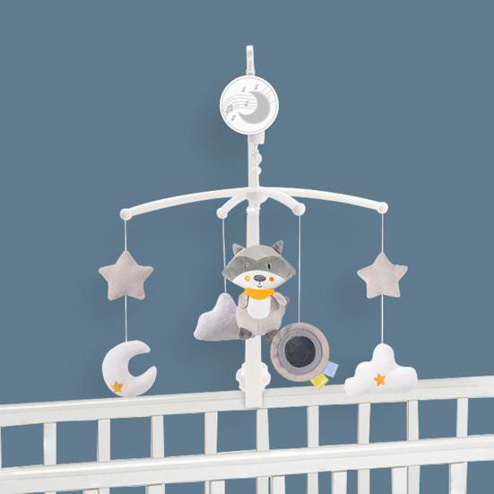 Crib Rattle Toy Rotating Musical Bell Cute Raccoon Owl Plush Doll Emotional Comfort Soothe Toy Hanging Rattle Toy Bedside Bell Bracket Toddler Toy