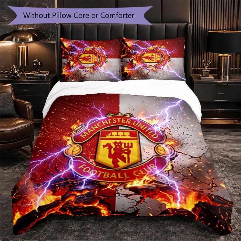 Vzor Manchester United 3dílná sada povlečení Měkký povlak na přikrývku z mikrovlákna s povlaky na polštáře do ložnice
