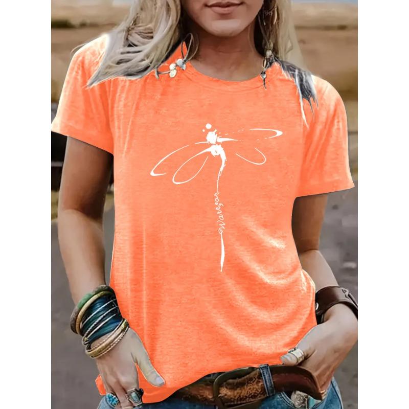 YYFS Modne damskie bluzki i koszule na co dzień, letnie, wiosenne, z krótkim rękawem i dekoltem w kształcie litery O