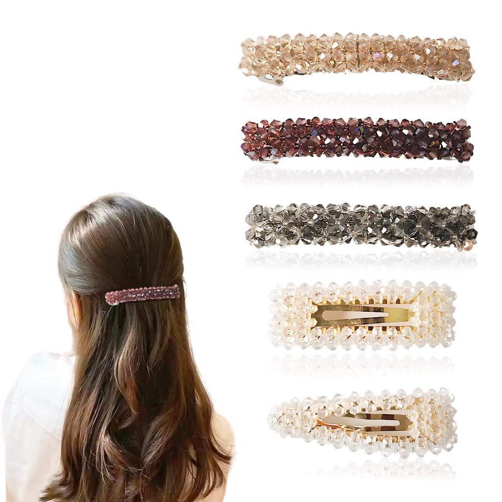 RedChimes 5Pcs Sparkly Rhinestone Hair Clips for Women & Girls - Glitter Crystal Tic Tac Hairpins, Shiny Barrettes, Hair Accessories for Parties, W