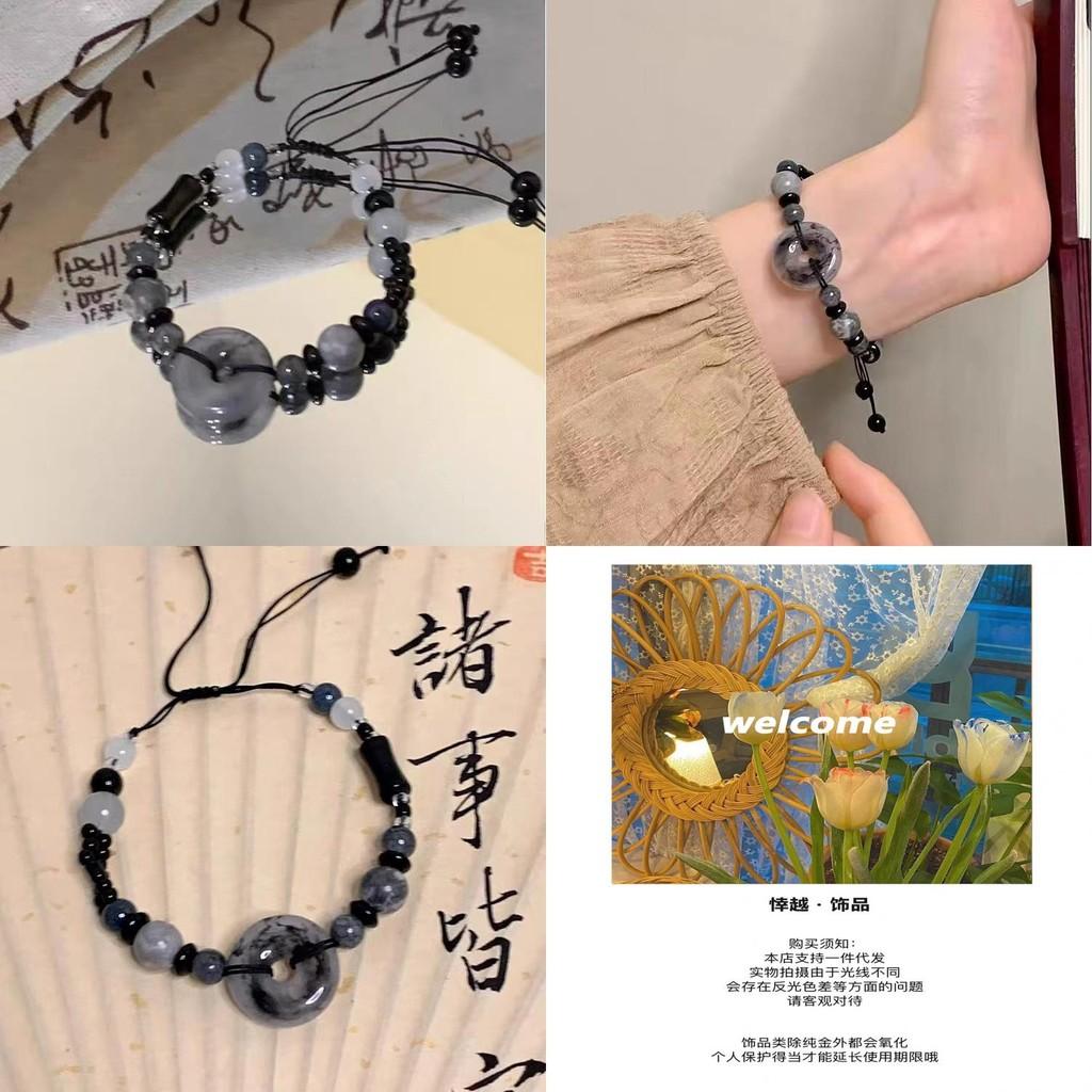 Distinctive Chinese Style Black Resin Stone Beaded Bracelet For Women