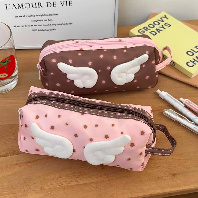 Cute Angel Wings Pencil Bag School Students Large Capacity Pen Case