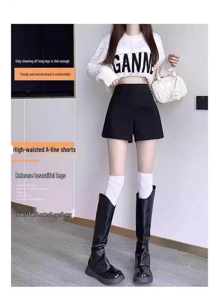 Women's High-Waisted Velvet Suit Shorts: Autumn/Winter A-Line Slimming Leggings