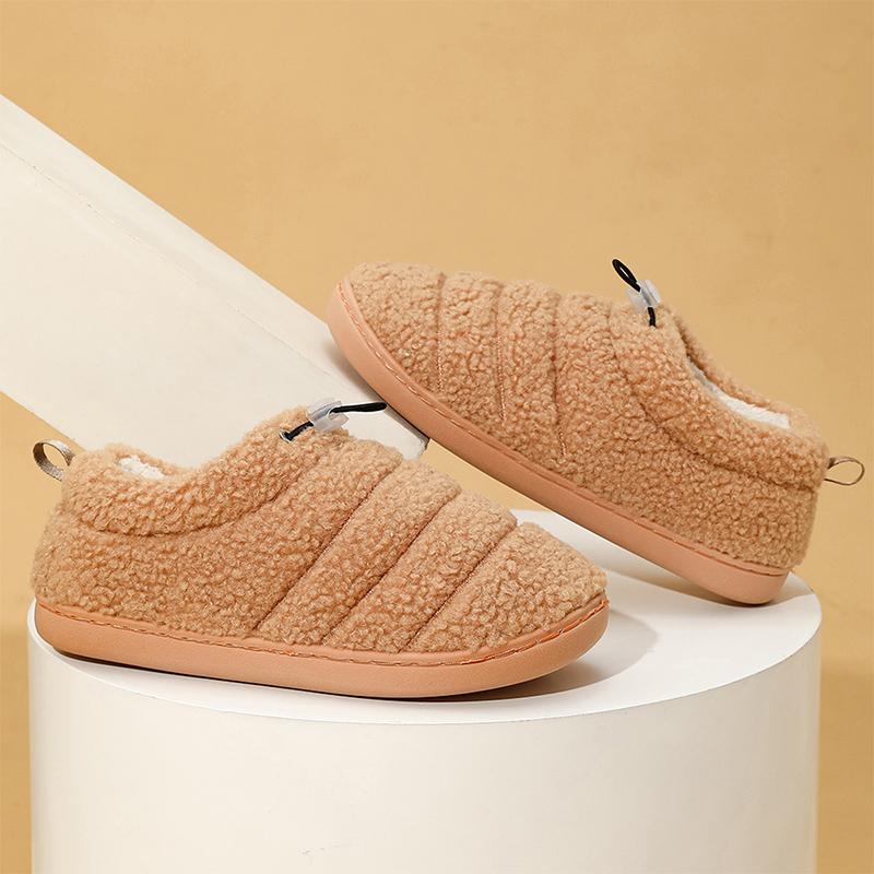 Fashion Indoor Warm House Plush Slippers Women 2025 Winter Faux Fur Flat Heel Cotton Shoes Woman Slip On Non Slip Cotton Slides Female