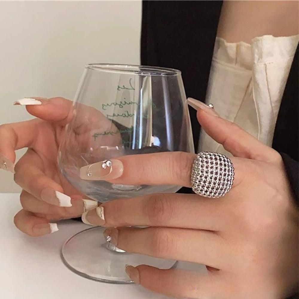 Trendy Exaggerated Geometric Hollowed-out Spherical Adjustable Opening Rings for Women Personality Temperament Finger Jewelry