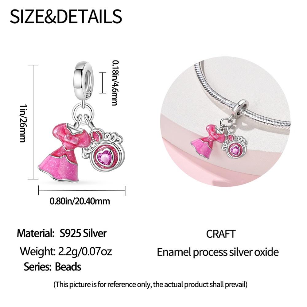 Charms Original Copper Pink Heart Princess Dress Pendant Beads Fit Bracelet Diy Fine Gift Women Delicate Jewelry Ac