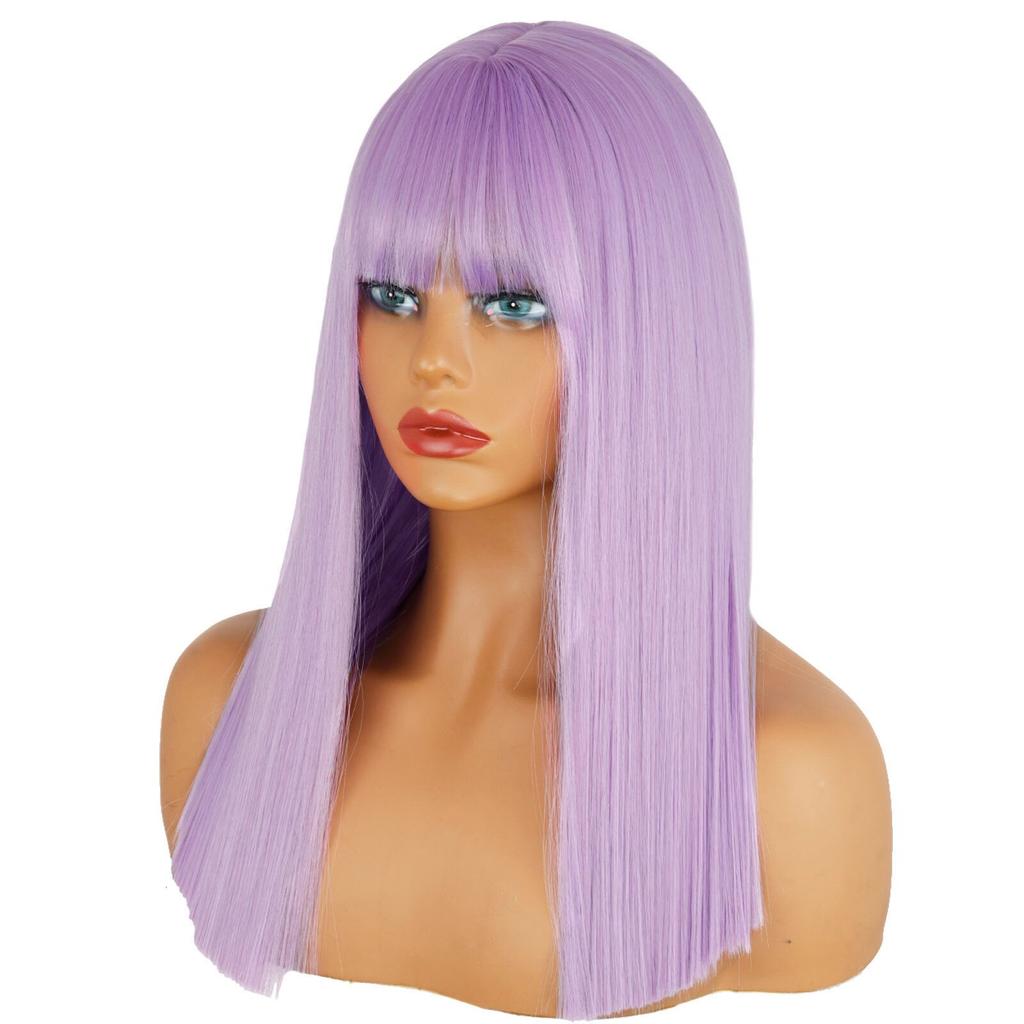 MISSQUEEN Dlouhé rovné paruky pro ženy afroamerické syntetické oranžové vlasy fialové paruky s ofinou tepelně odolná cosplay paruka