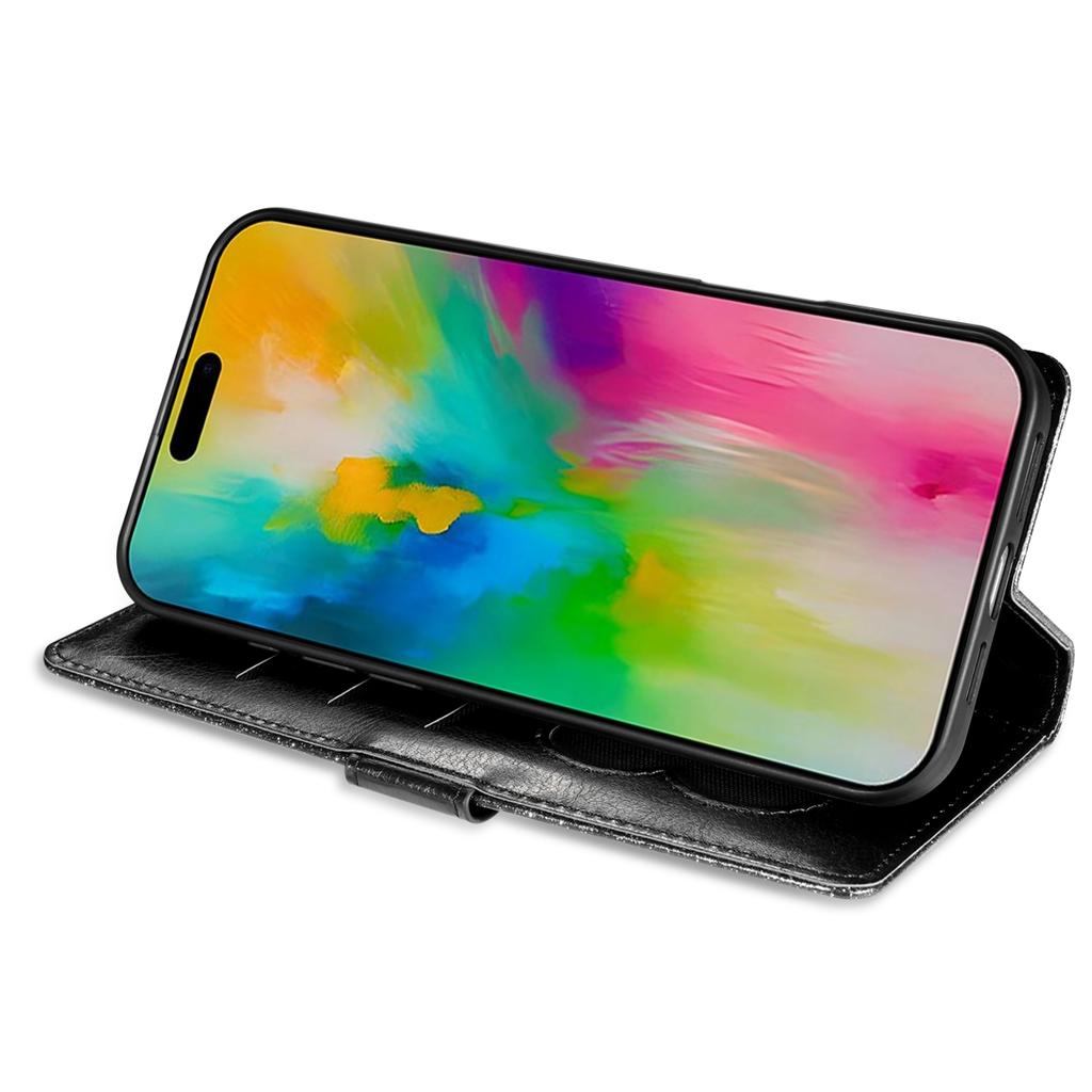 For iPhone 16 Plus Stand Case Glitter Phone Leather Cover Zipper Pocket