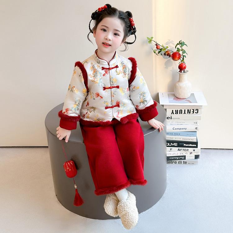 

Girls Stylish Winter Padded Hanfu - New Year Outfit in Traditional Chinese Style. 110 cm