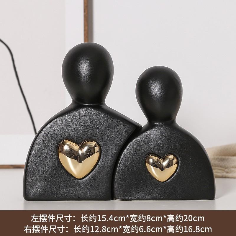 Abstract Art Figure Ceramic Ornament Black and White Couple Small Sculptures Living Room Ceramic Human Body Sculpture Handicraft