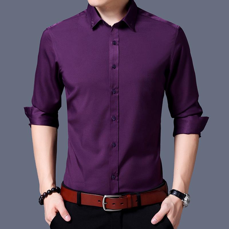 Весенний новый стиль Молодежь и средний возраст однотонные рубашки с длинными рукавами — фото 2