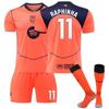 Kits de Football Personnalisés Nom pour Adolescents Enfants Adultes 25/26 Barça 2ème Maillot Extérieur #11 RAPHINHA Ensemble Maillot d'Entraînement Sportif avec Chaussettes