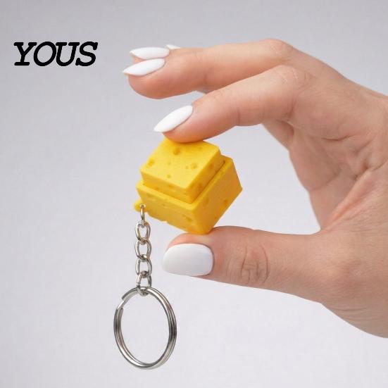 PLA Cheese Clicker Simulated Fidget Keychain, 3D Printed Cube Finger Clicker, Anxiety Stress Relief Push Button Toy for Office Classroom