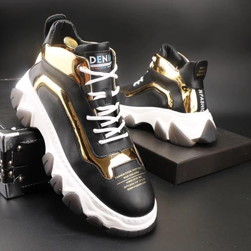 Fashion High-top sneakers thick-soled fashionable and casual leather boots trendy men's shoes white Chinese-style sports ankle boots A11