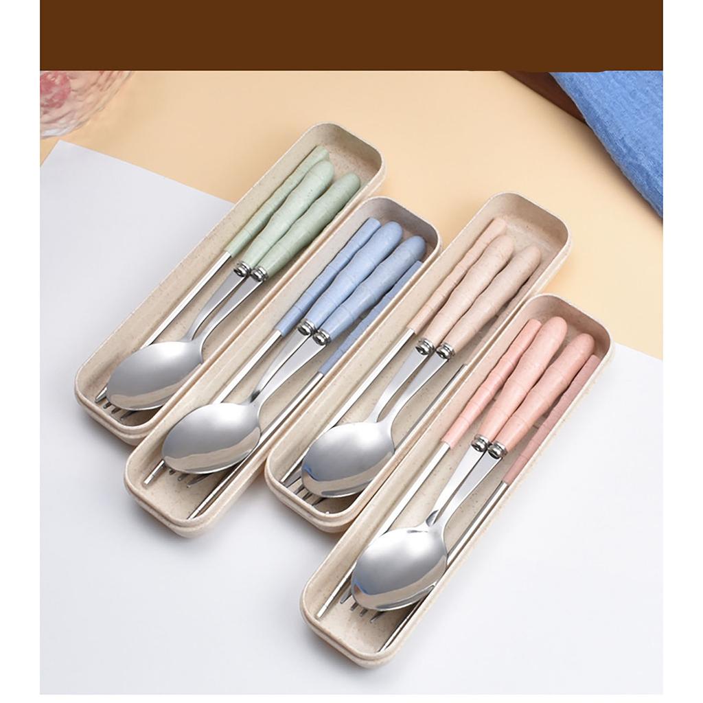 2-in-1 Edelstahl Löffel Essstäbchen Set Reiseset mit Plastikbehälter