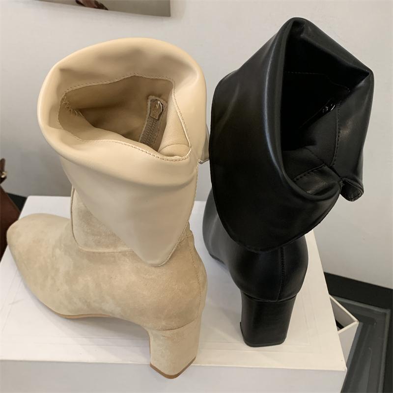 Fashion Autumn Winter Round Toe Women Ankle Boots Zipper Shoes Fashion Punk Style Square Heels Short Botas Para Mujer