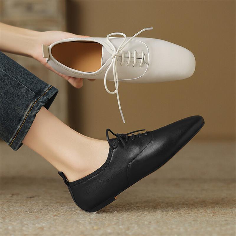 Móda Nové Mokasíny z Pravé Kůže na Šněrování Jaro/Podzim Kulatá Špička Nízký Podpatek Dámské Lodičky Boty pro Ženy Dámské Boty Pohodlné Baleríny