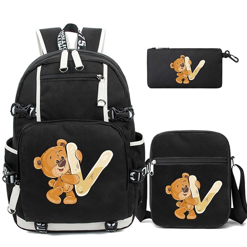3Pcs/set Cute Little Bear 26 English Letters Bookbag Back To School Backpack Child Gift with Pencil Case Shoulder Bag Backpack