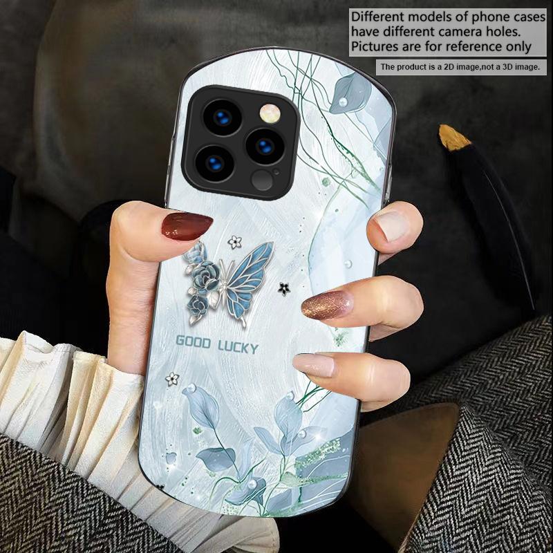 Roze Mode Vlinder Voor iPhone 17 Air 16 15 14 Pro 13 Plus 12 mini 11 Pro Max XR X 7 8 Elliptisch Gehard Glas Telefoonhoes