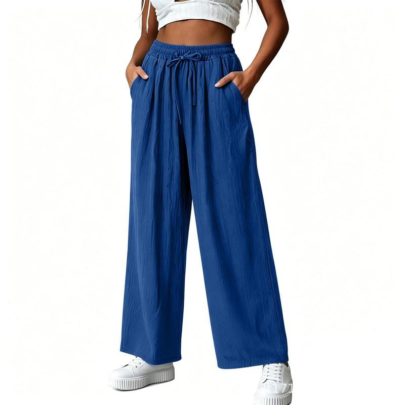 Womens High-Waisted Wide Leg Pants With Drawstring Waist Loose Fit Casual Trousers 2026
