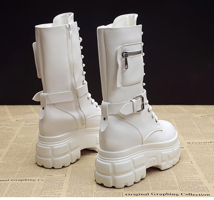 Fashion 9CM Autumn Warm Ankle Boots for Women Leather Short Boots Round Toe High Platform Fur Motorcycle Boots Thick Heel Sneakers Shoe