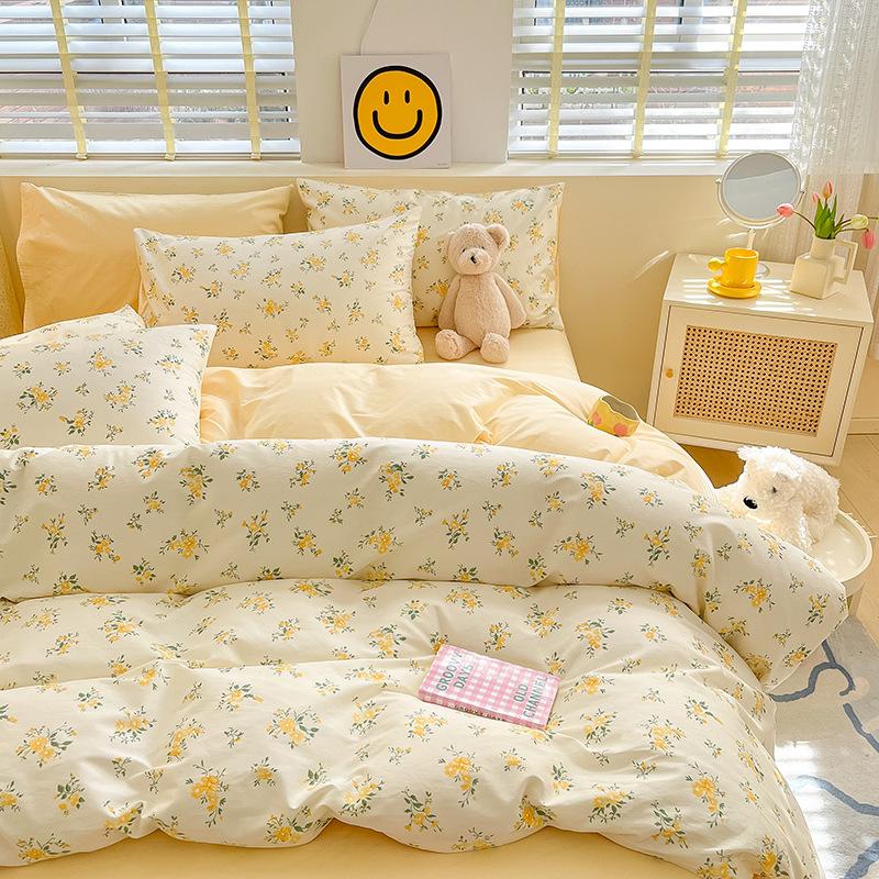 Pure Cotton Printed Four-piece Set, Pure Cotton Bed Sheet, Quilt Cover, Small Fresh Three-piece Set, Bed Home Thickened Quilt Cover