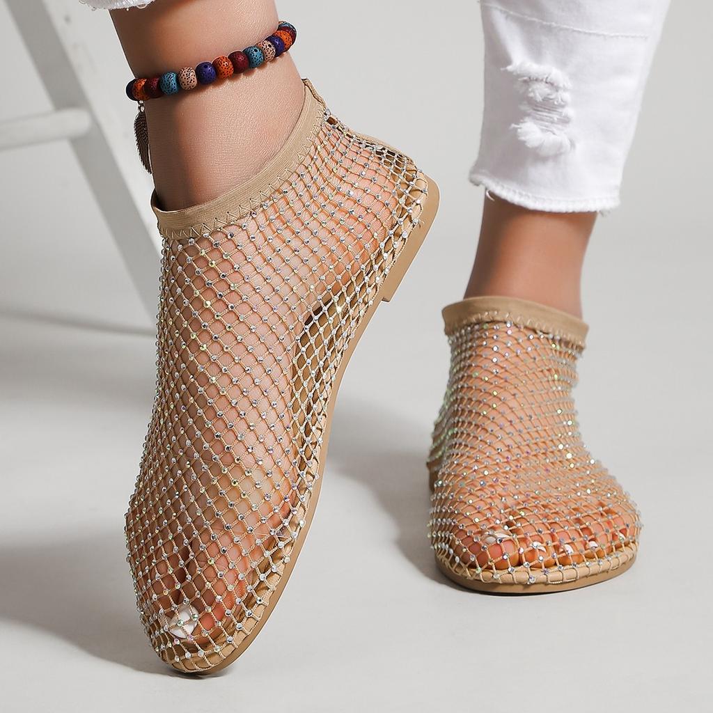 Large size sandals  fishnet socks hollow low heel flat bottom sandals women