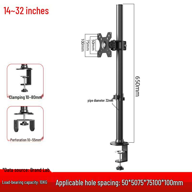 Adjustable Monitor Stand for 17-32 Inch Screens, No-Drill Desktop Mount with Mechanical Arm