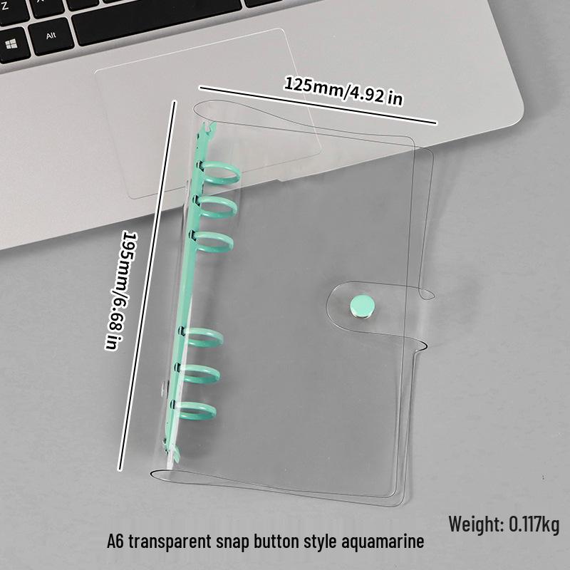 A5/A6 Transparent PVC Ring Binder Planner Cover with Snap Button and Multi-color Six-Hole Metal Clip