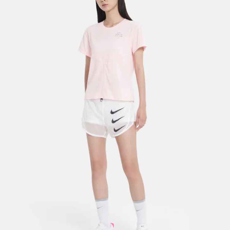 Nike Dri-FIT Run Division Reflective Logo Printed Running T-Shirt Short Sleeve Women Tops Coral DD5316-864