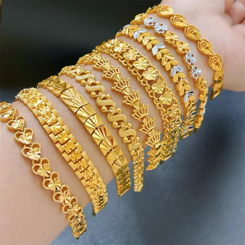 Sand Gold Bracelet Women's Wide Edge Love Strap Flower Bracelet Hand String Vacuum Gold Plated Bracelet Jewelry