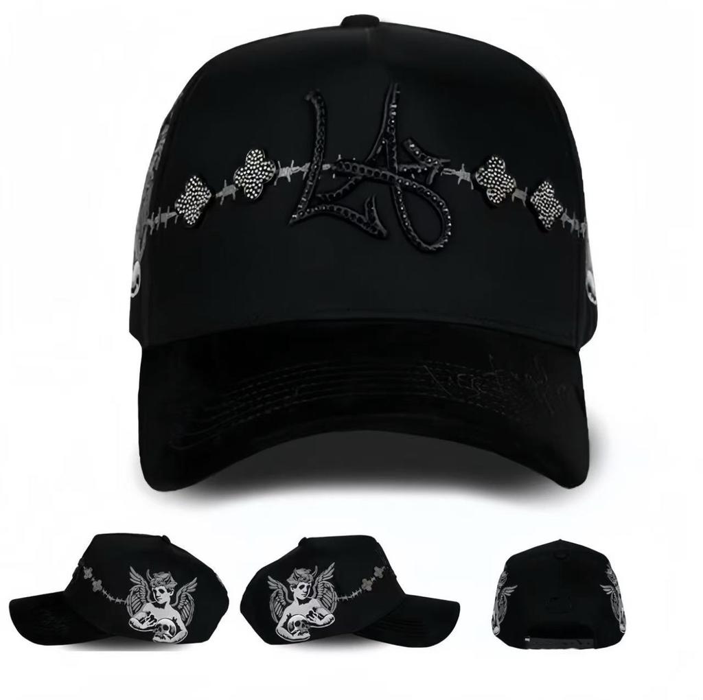 Wholesale Yo No Pesco Star Satin Lined Terry Dobby Embroidered Bling Sports Cap 5 Panel Rhinestone Brim Baseball Caps Barbas