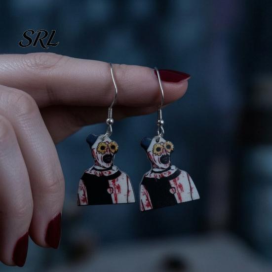 Vintage Style Horror Earrings 1 Pair Halloween Theme Dangle Drop for Women, Scary Blood Clown Acrylic Earrings, Creative Punk Jewelry Costume,