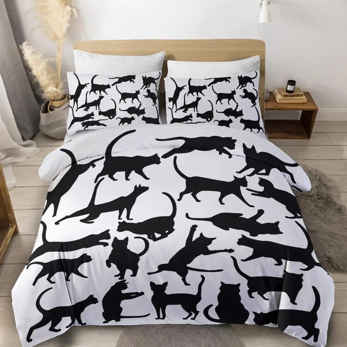 

Comforter Witch Black Cat Fullcat Sitting On Moon Bedding Set Vintage Gothic Animals Cat Comforter 2/3Pcs Bed Sets Comforter (quilt)-EU Single(135*200cm)3pcs