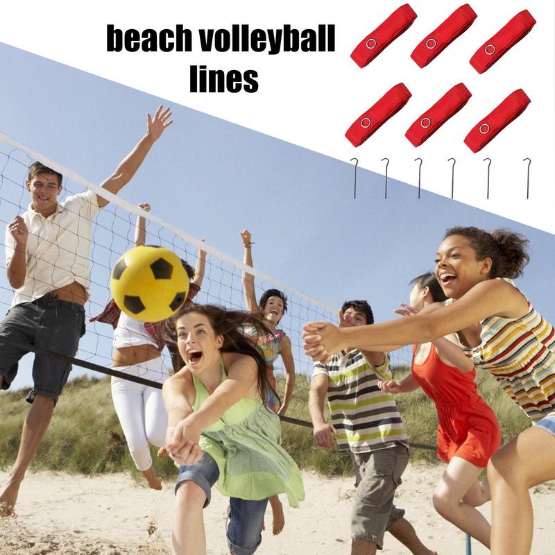 6x Beach Volleyball Lines Equipment Portable 8M Long Red Lines Marking Court Marker for Sand Training Beach Party Outdoor Sports