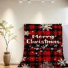 Comfortable flannel shawl blanket - Christmas snowflake and reindeer pattern,soft red and black plaid,suitable for sofas or beds