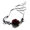 Retro Rose Clavicle Chain Necklace Thorny Rose Collar Ornament Sext Velvet-Belt Choker Gothic Collar Choker Necklace