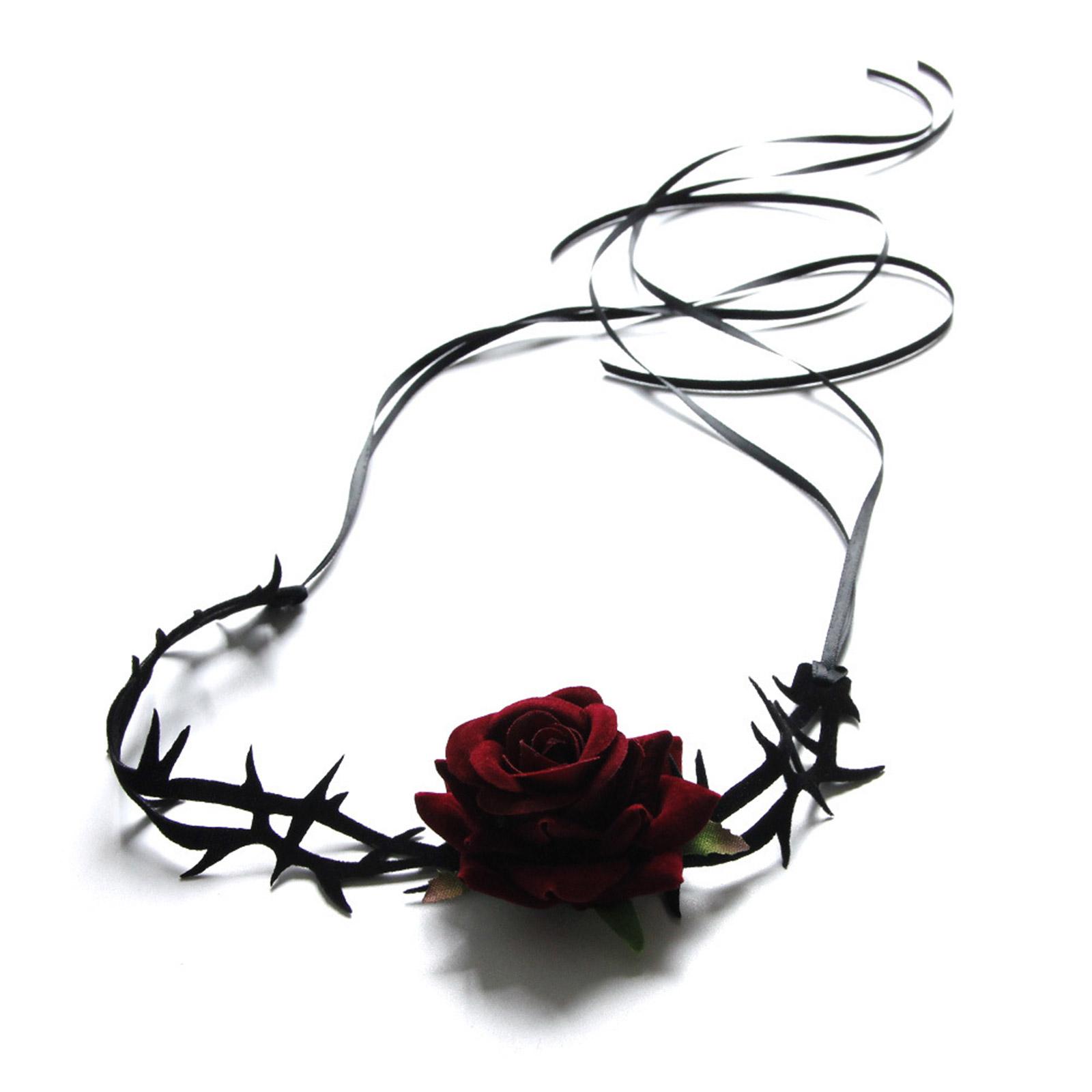 

Retro Rose Clavicle Chain Necklace Thorny Rose Collar Ornament Sext Velvet-Belt Choker Gothic Collar Choker Necklace 1 красный