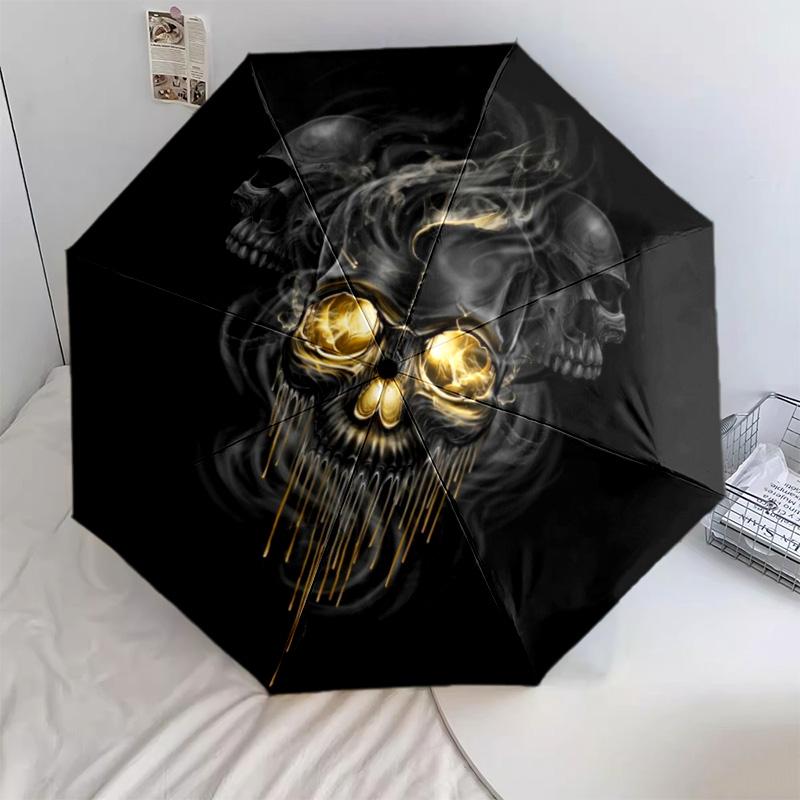 1Pc Skulls Automatic Umbrella - Suitable Travel Outdoor Portable Umbrella Birthday Gift Daily Essentials