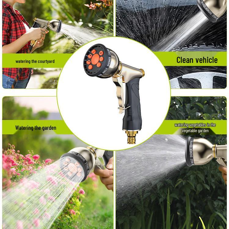 Gold Electroplated 9-Function High Pressure Shower Head Water Gun with Front Trigger