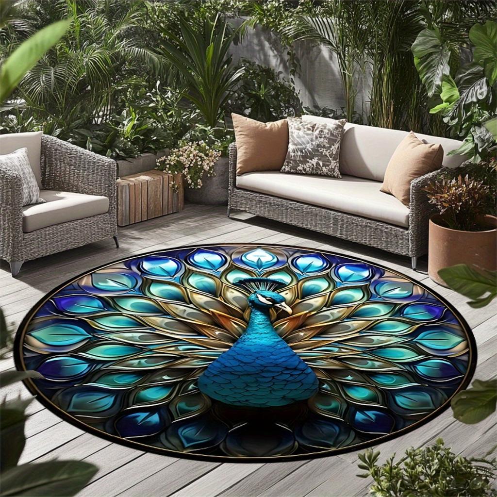 Crystal velvet carpet1pc Peacock Printed pattern Round Area Mat for Living Room, Bedroom, or Dining Room with Simple Design and