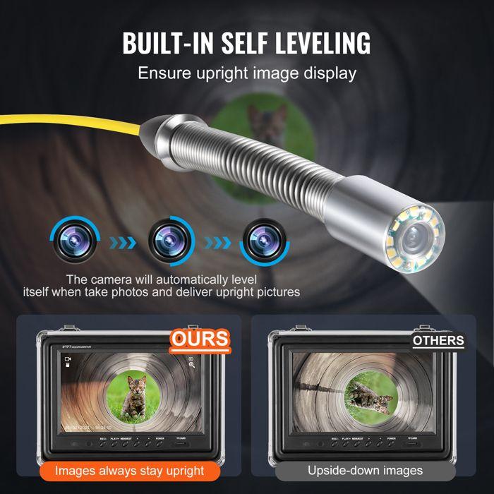 Caméra Inspection Canalisation 30 m-VEVOR-Zoom 36X, Étanche IP68, Lumière 12 LED-pour Conduit, Égout, Plomberie, Tuyaux