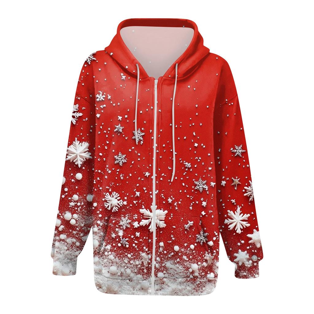 Women's Casual Fashion Printed Long Sleeve Pullover Hoodies Zipper Sweatshirts Coat