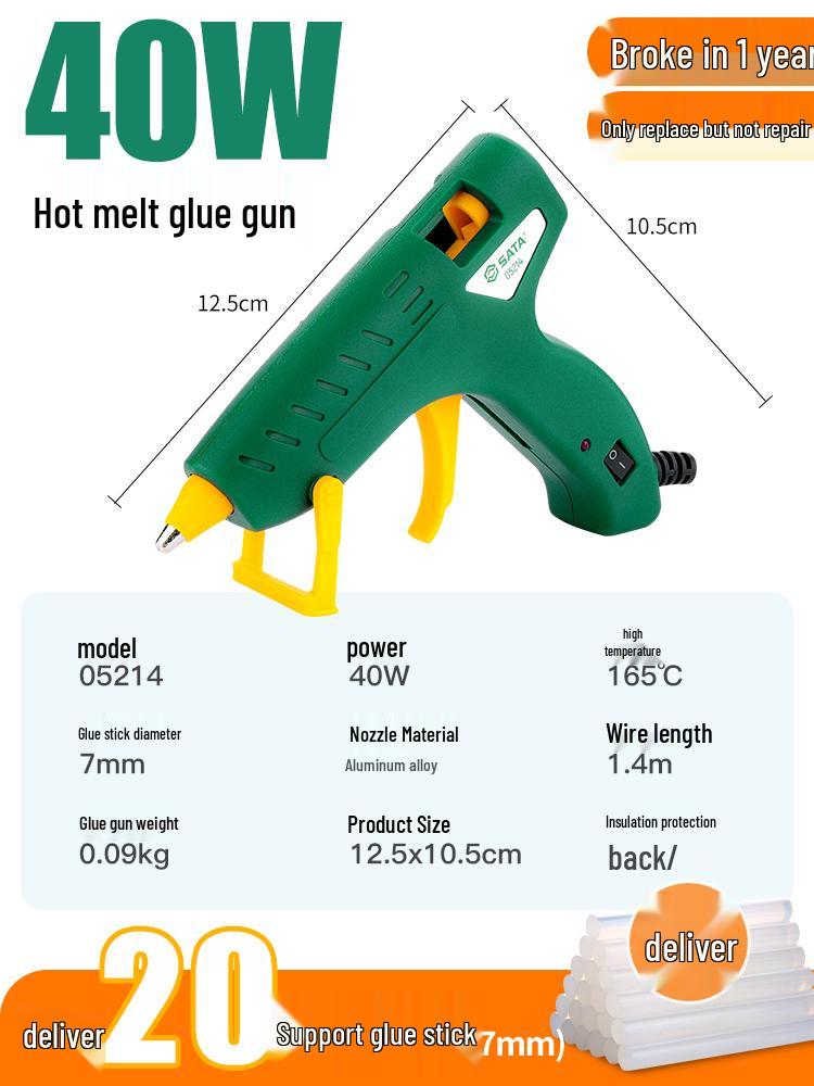 SATA Industrial High-Power Electric Glue Gun, 60-100W for DIY, Compatible with 7-11mm Glue Sticks
