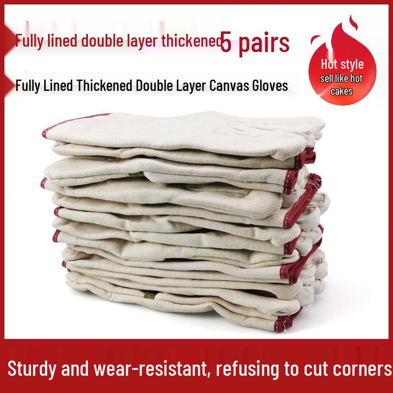 Men s 24-Thread Double-Layer Canvas Work Gloves: Durable, Thickened, Wear-Resistant for Welding and Construction.
