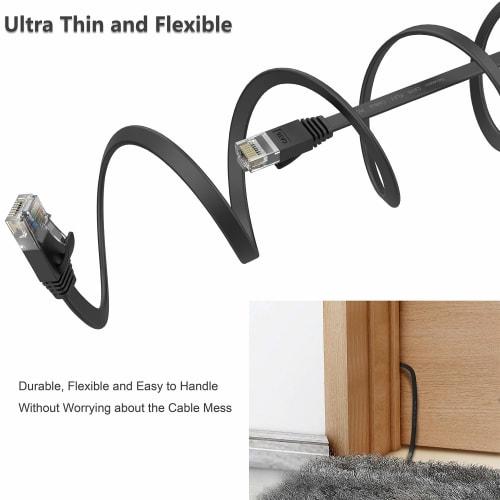 Senetem LAN Cable 3m CAT6 Flat LAN Cable Category-6 High Speed ??LAN Cable CAT6 Compliant Ethernet Cable RJ45 Soft Slim Black